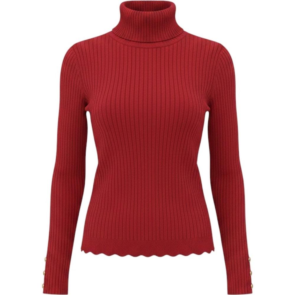 Talbots Women's XS Red Ribbed Turtleneck Sweater Button Cuff Long Sleeve